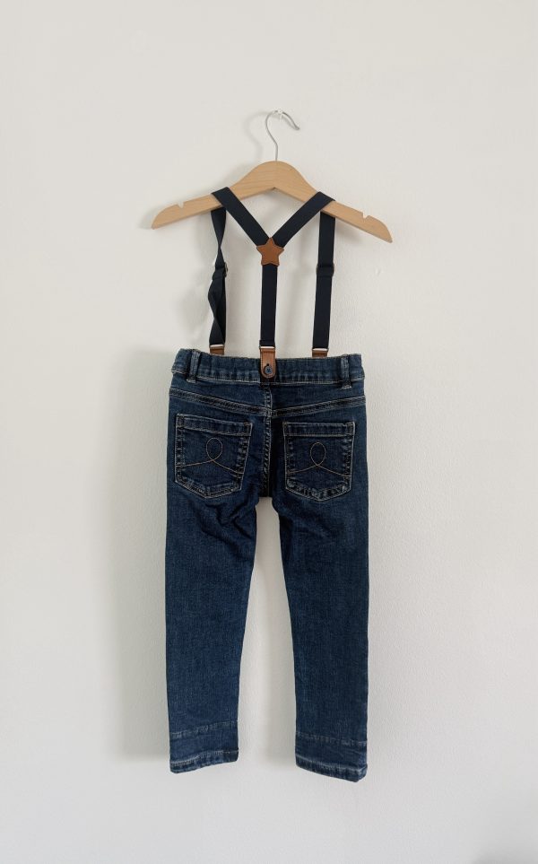 Jeans hlače z naramnicami F&F - št. 98